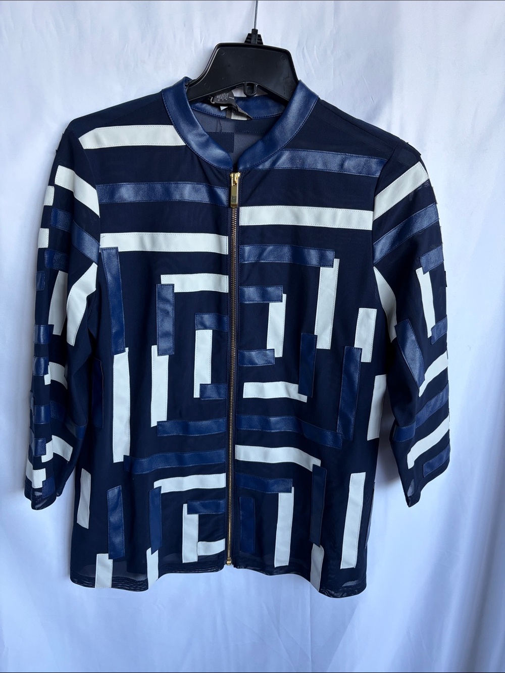 NWT Chico’s Travelers Strip Jacket, sz 1 (8), Empress Blue